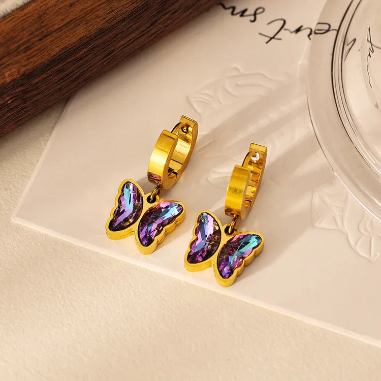 18K Gold Plated Butterfly 304 Stainless Steel Non Tarnish Earrings Necklace