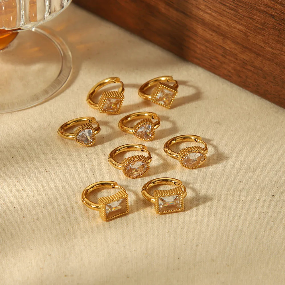 Simple Square Oval Heart Shape Polished Plated Stainless Steel 18-carat Gold Plated Cirum. Huggie earrings