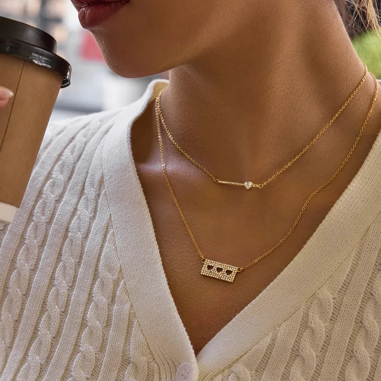 Hearty Heart Zirconia 18K Gold Plated 304 Stainless Steel Necklace