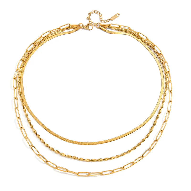 Three Layered Special 18K Gold Plated 304 Stainless Steel Necklace