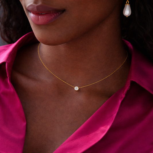 Small Circle  Zirconia 18K Gold Plated 304 Stainless Steel Necklace