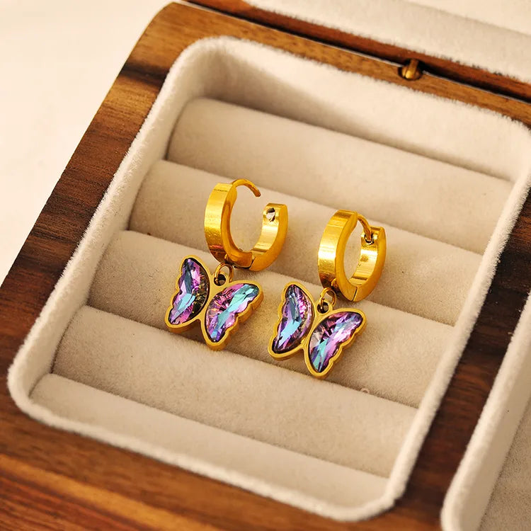 18K Gold Plated Butterfly 304 Stainless Steel Non Tarnish Earrings Necklace