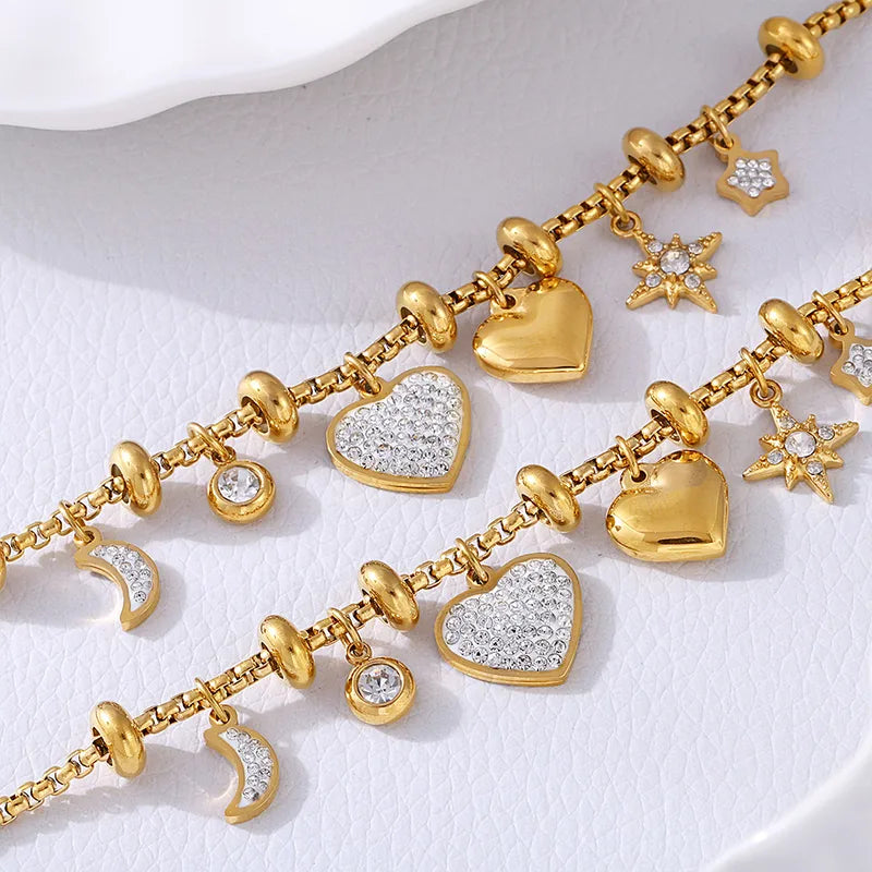 Heart Gems 18K Gold Plated 304 Stainless Steel Bracelet