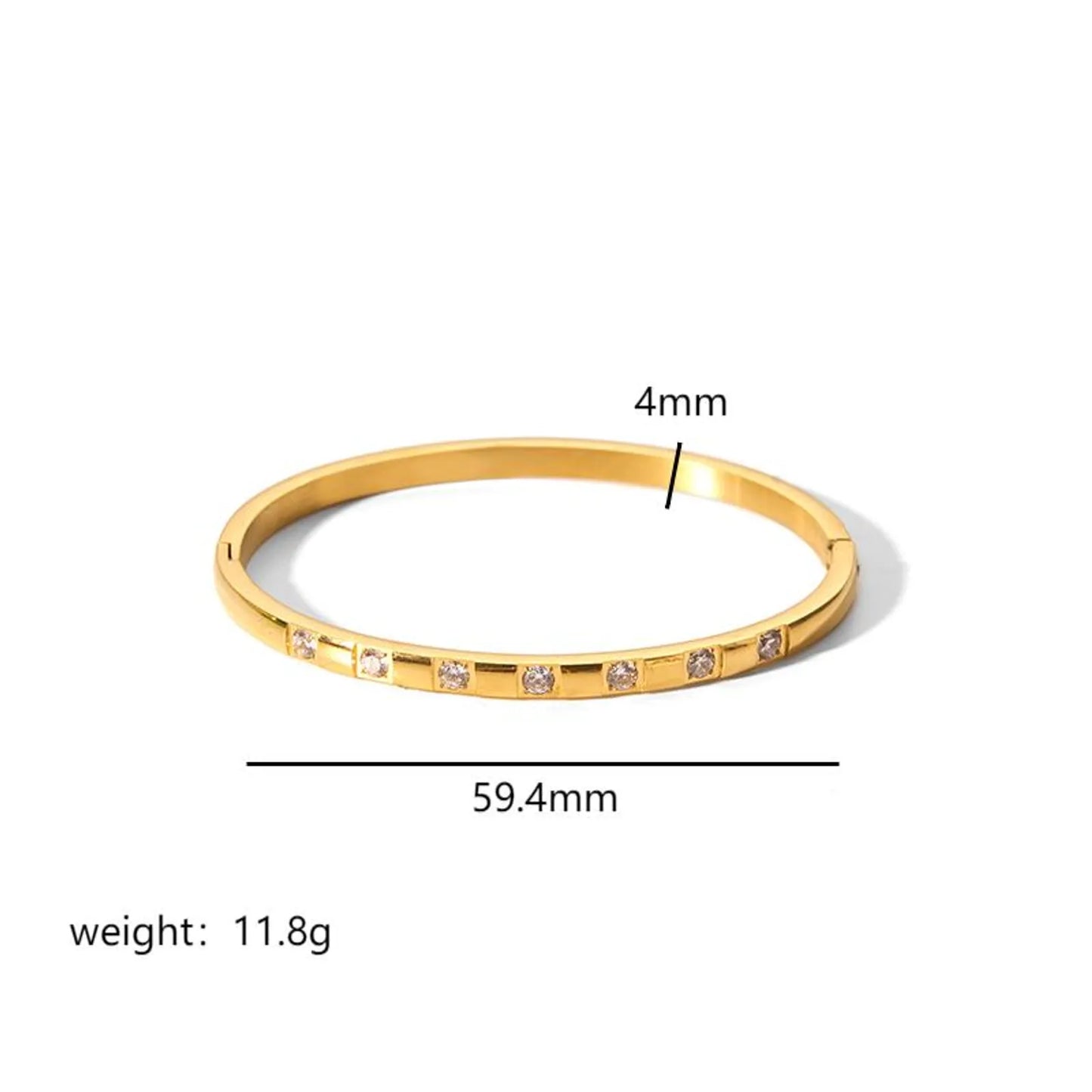 Squared Diamond  Stainless Steel 18K Gold Plated Zircon Bangle