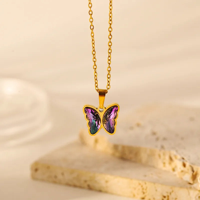 18K Gold Plated Butterfly 304 Stainless Steel Non Tarnish Earrings Necklace