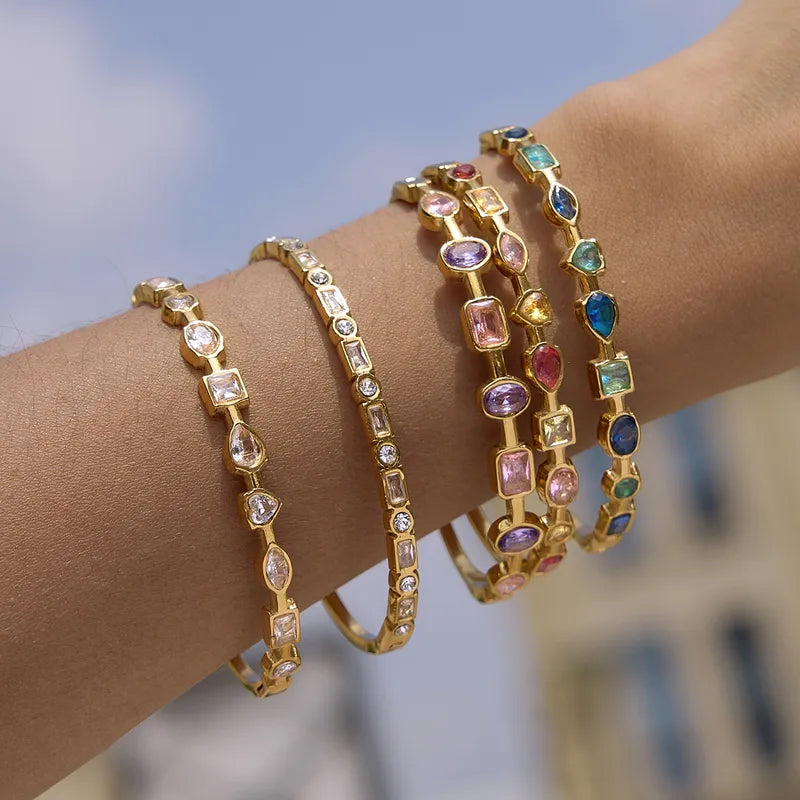 Multi Color Zirconia 18K Gold Plated 304 Stainless Steel Bracelet