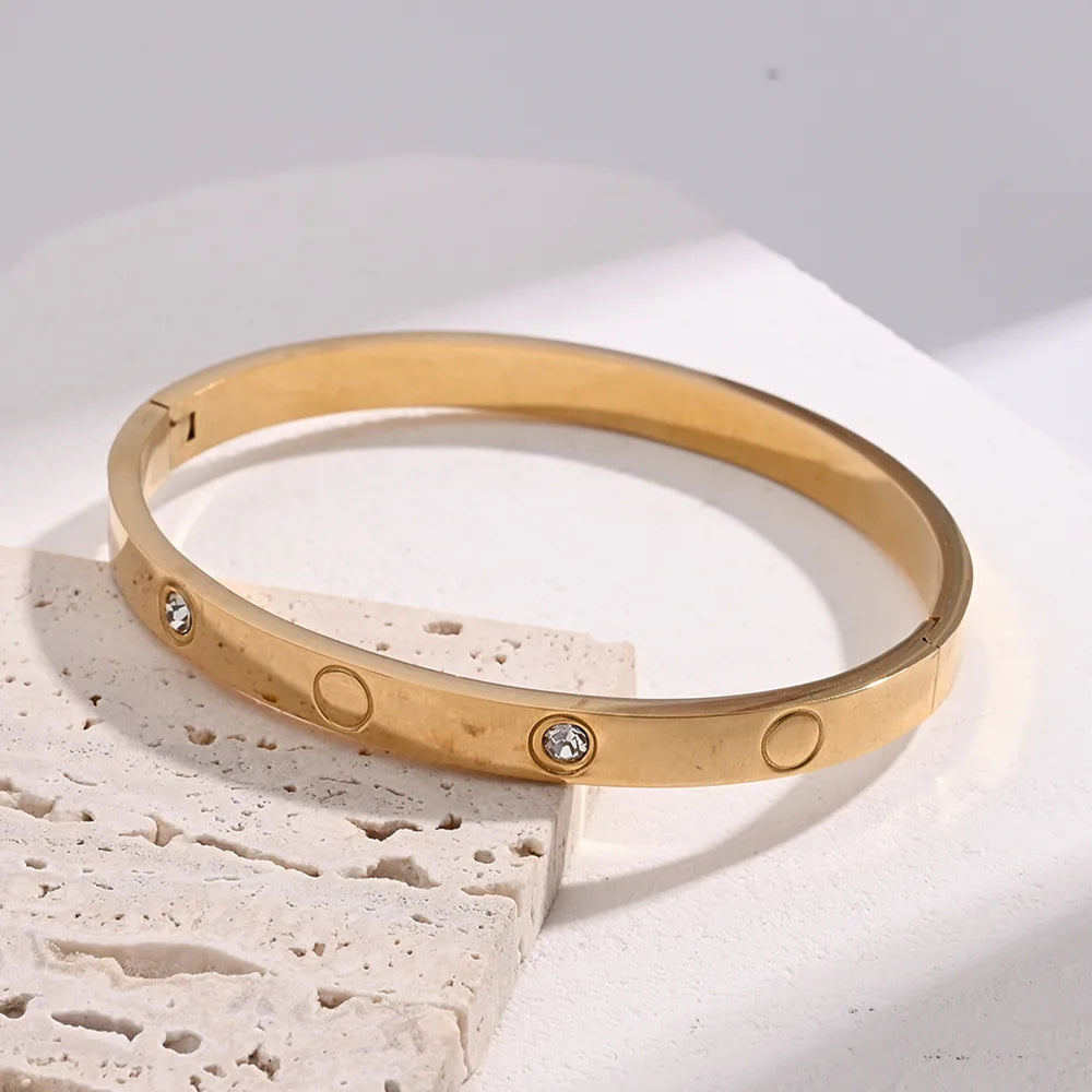 Casual Vacation Modern 304 Stainless Steel 18K Gold Plated Rhinestones Bangle