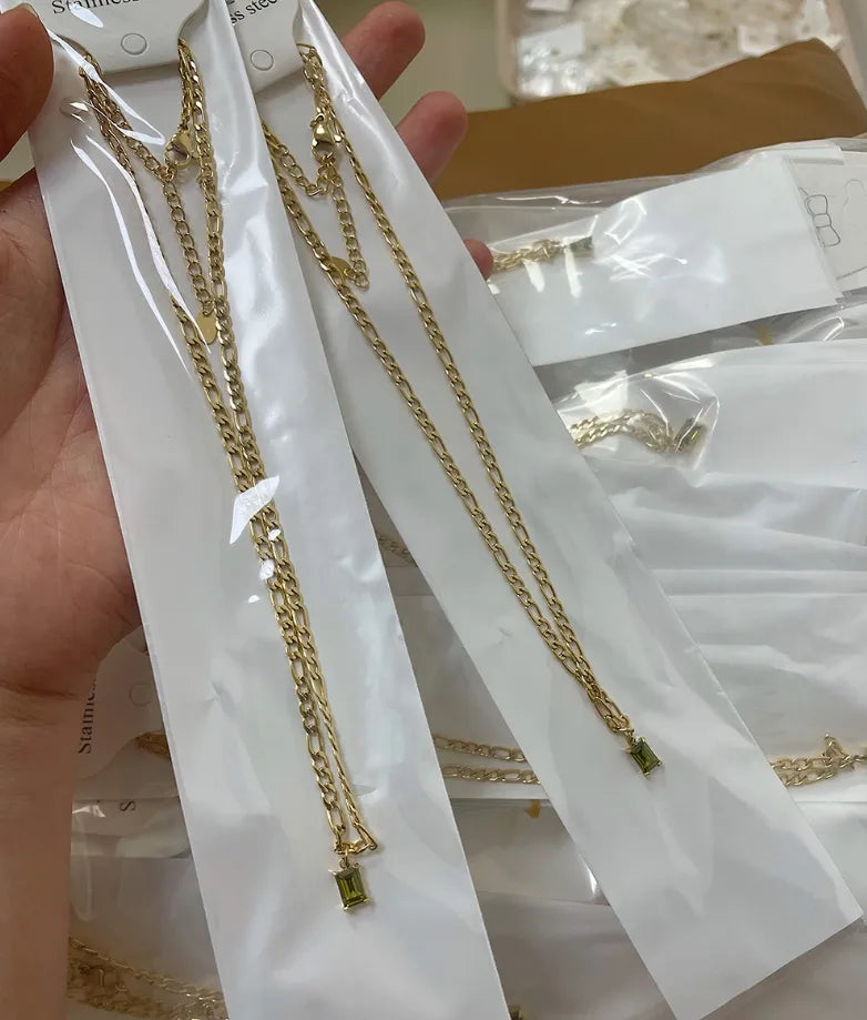 Olive Green Elegant 18K Gold Letter 304 Stainless Steel Necklace