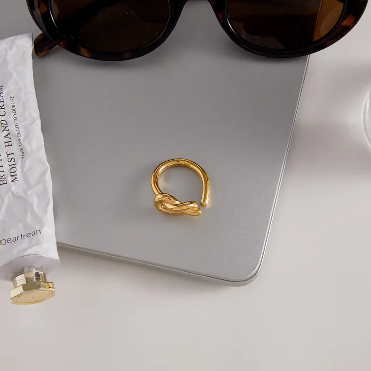 Minimalist Style 18K Real Gold Plated 304 Stainless Steel Knot Heart Open Ring