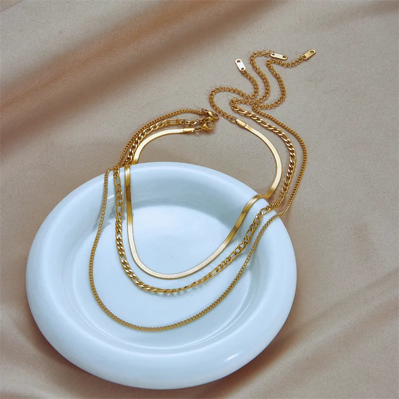 Multiple Necklaces Stainless Steel 18K Gold Plated Simple Style Gold Plated Geometric  Layered Necklace