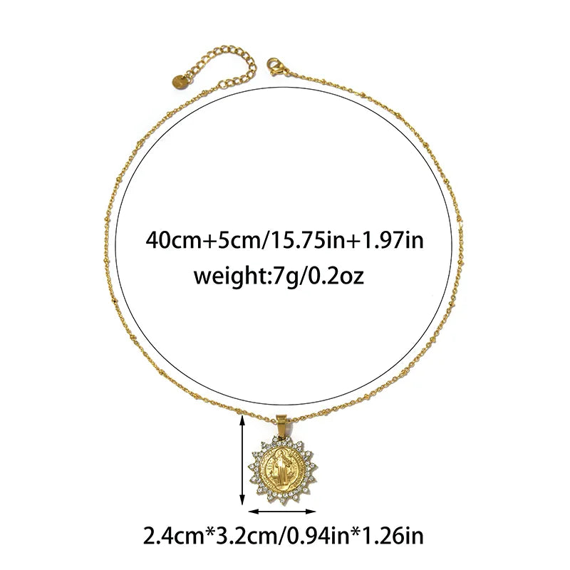 Cubic Zirconia 18K Gold Plated Zircon 304 Stainless Steel Religious Necklace