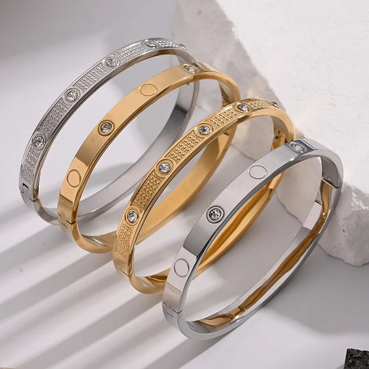Casual Vacation Modern 304 Stainless Steel 18K Gold Plated Rhinestones Bangle