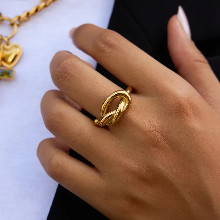 Minimalist Style 18K Real Gold Plated 304 Stainless Steel Knot Heart Open Ring