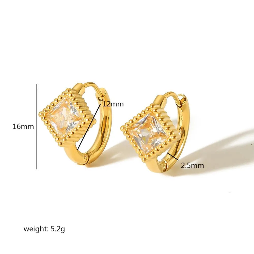 Simple Square Oval Heart Shape Polished Plated Stainless Steel 18-carat Gold Plated Cirum. Huggie earrings