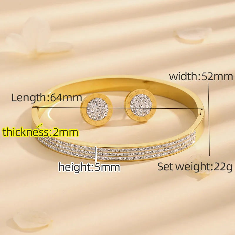 Titanium Steel Rhinestones 18K Gold Plated Plating Inlay Bracelets Earrings