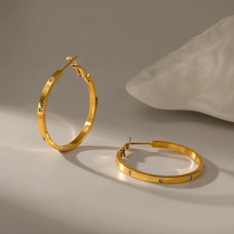 Zircon Spaced 18K Gold Plated 304 Stainless Steel Hoop