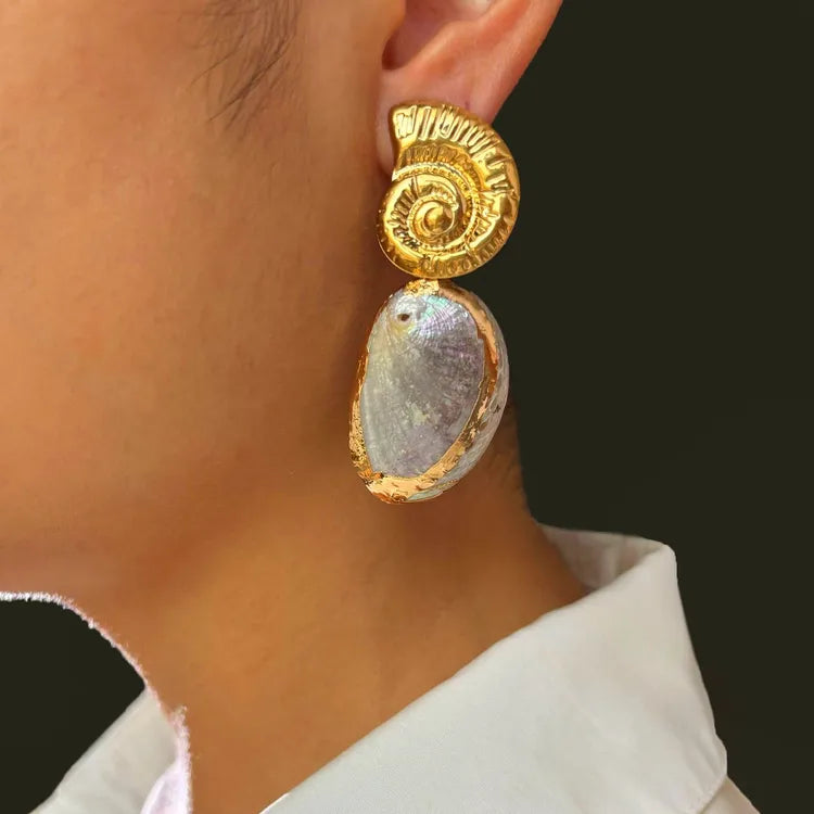 Natural Conch Shell 18K Gold Plated 304 Stainless Steel Earring