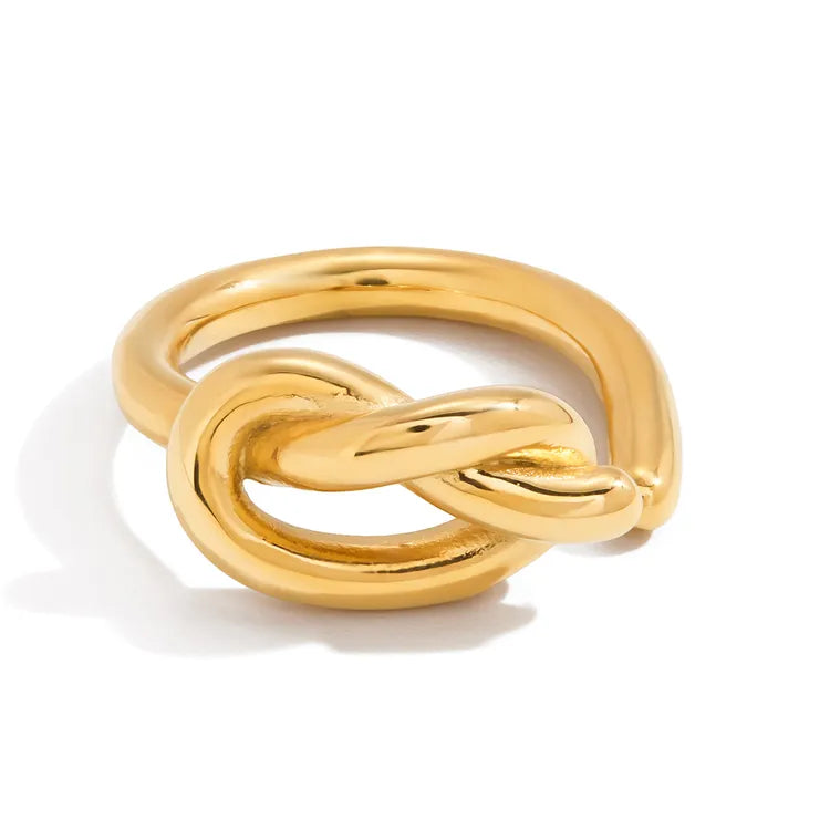 Minimalist Style 18K Real Gold Plated 304 Stainless Steel Knot Heart Open Ring