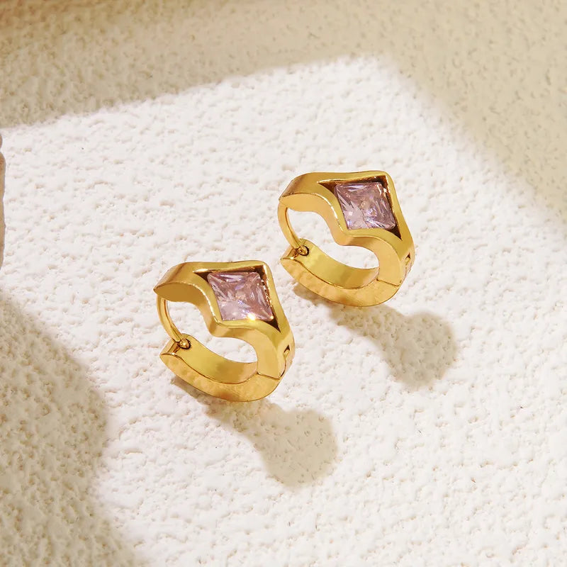 Pink Square Pair Earrings 18K Gold Plated 304 Stainless Steel Square Earrings