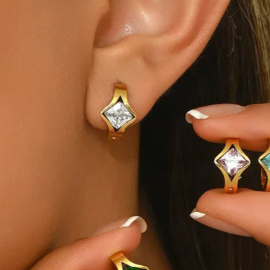 Pink Square Pair Earrings 18K Gold Plated 304 Stainless Steel Square Earrings