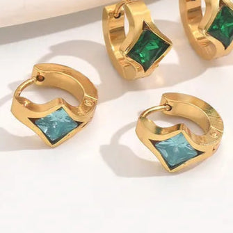 Blue Square Pair Earrings 18K Gold Plated 304 Stainless Steel Square Earrings