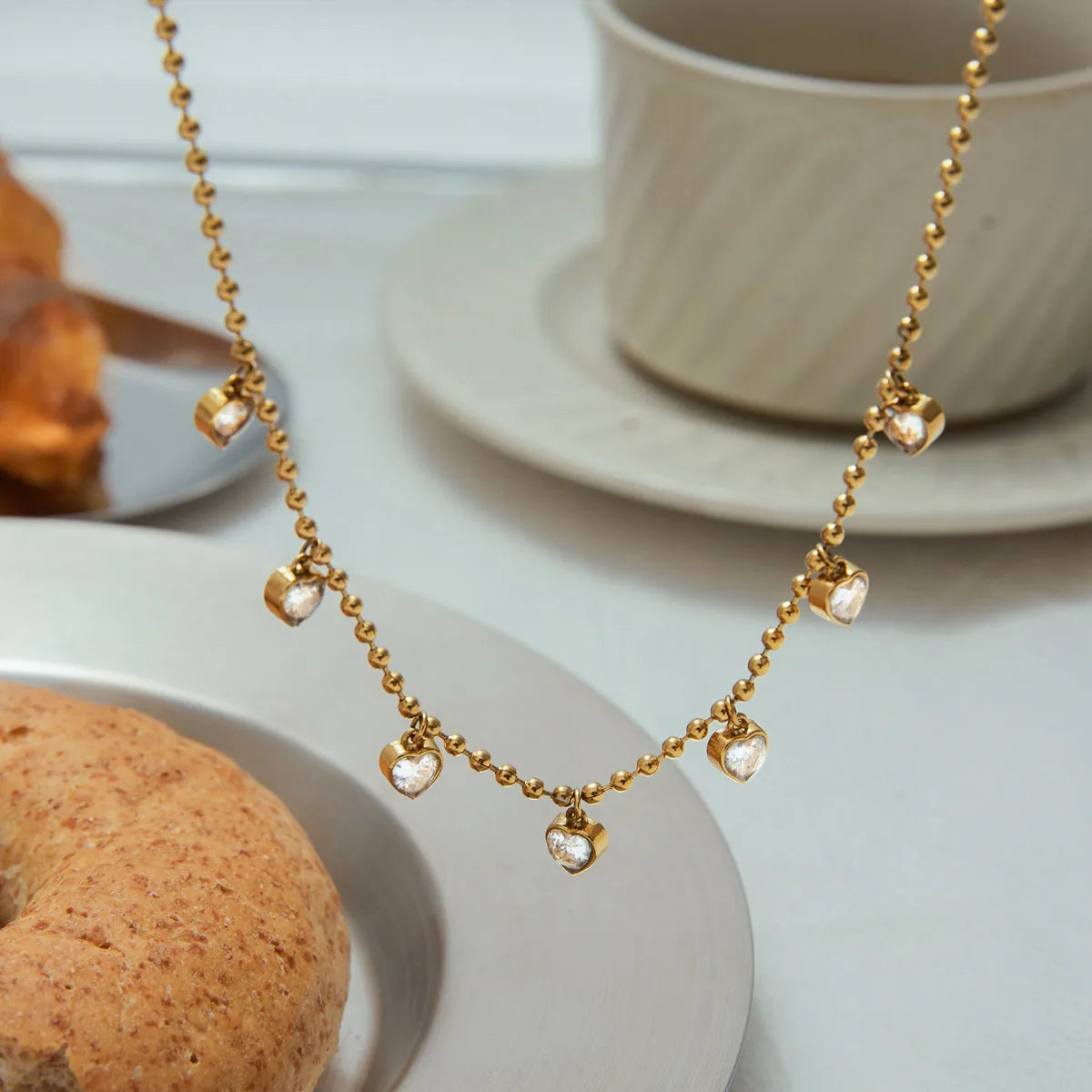 Cute Heart Shape 304 Stainless Steel 18K Gold Plated Necklace