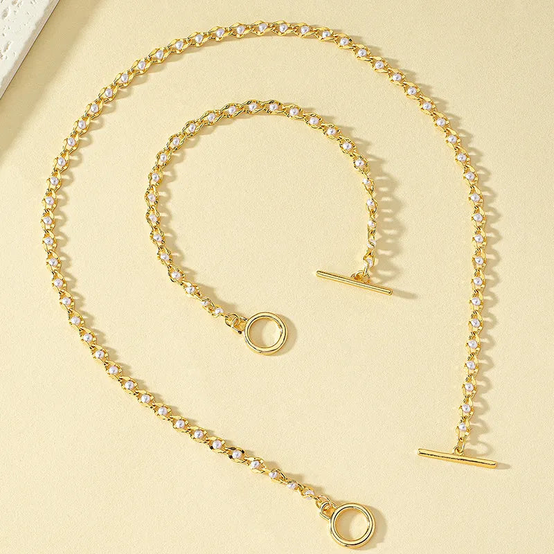 Pearl  Alloy Plating 14K Gold Plated Women's Bracelets Necklace
