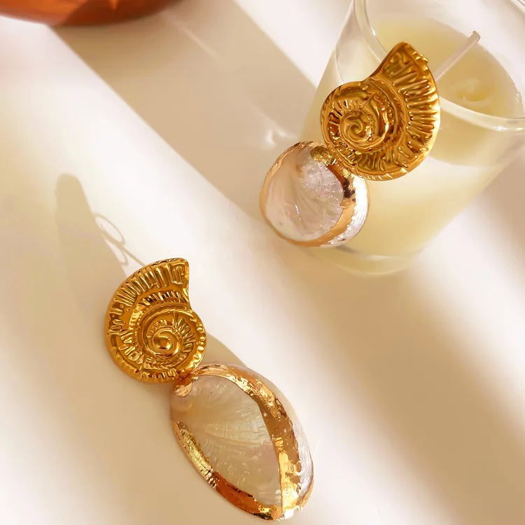 Natural Conch Shell 18K Gold Plated 304 Stainless Steel Earring