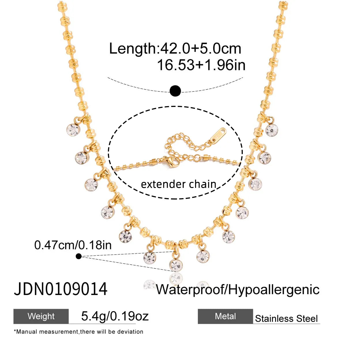 Elegance Zirconia Beaded 18K Gold Plated 304 Stainless Steel Necklace