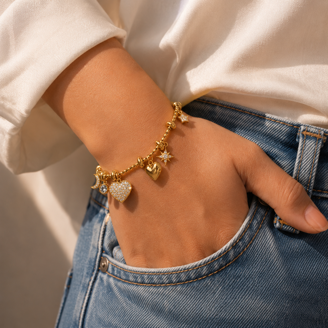 Heart Gems 18K Gold Plated 304 Stainless Steel Bracelet