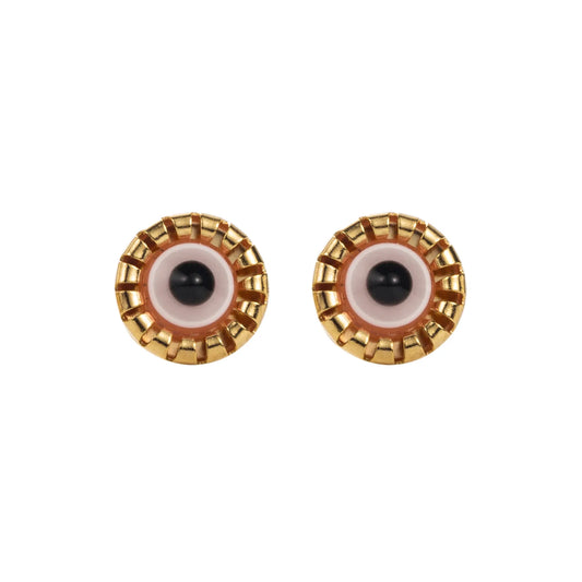 White Evil Eye Stainless Steel Ear Studs