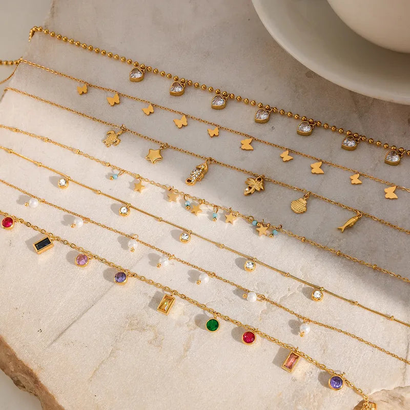 Bright Resilience Charms 18K Gold Plated 304 Stainless Steel Necklace