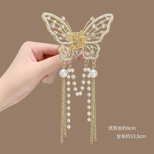 Butterfly Coloured Diamond Hairpin Pearl Tassel Hair Accessories Half Hair Clip