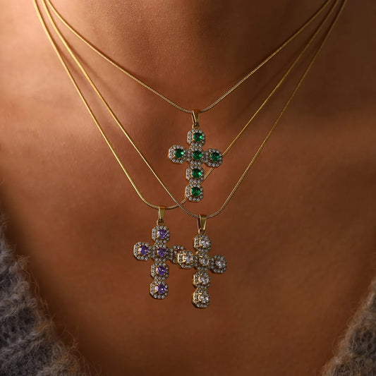 Cross 18K Gold Plated Titanium Steel Necklace