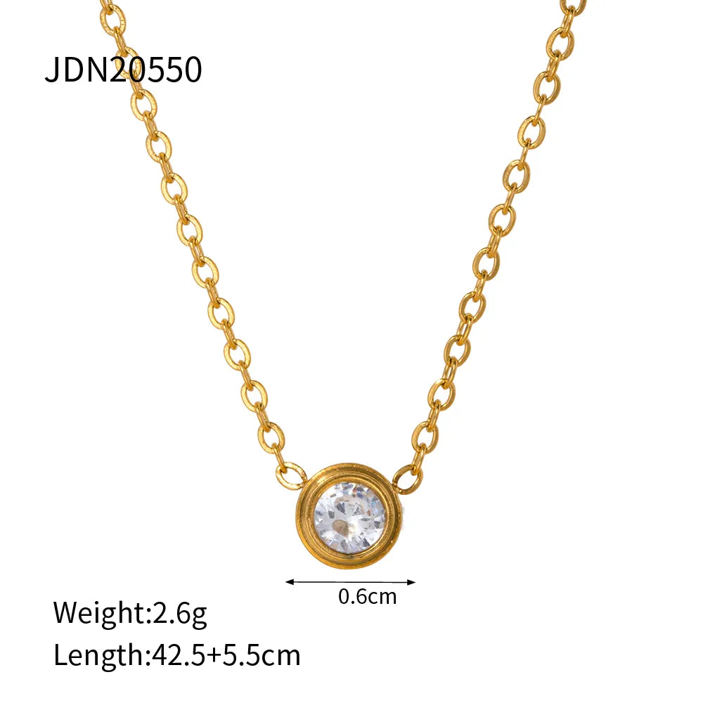 Small Circle  Zirconia 18K Gold Plated 304 Stainless Steel Necklace