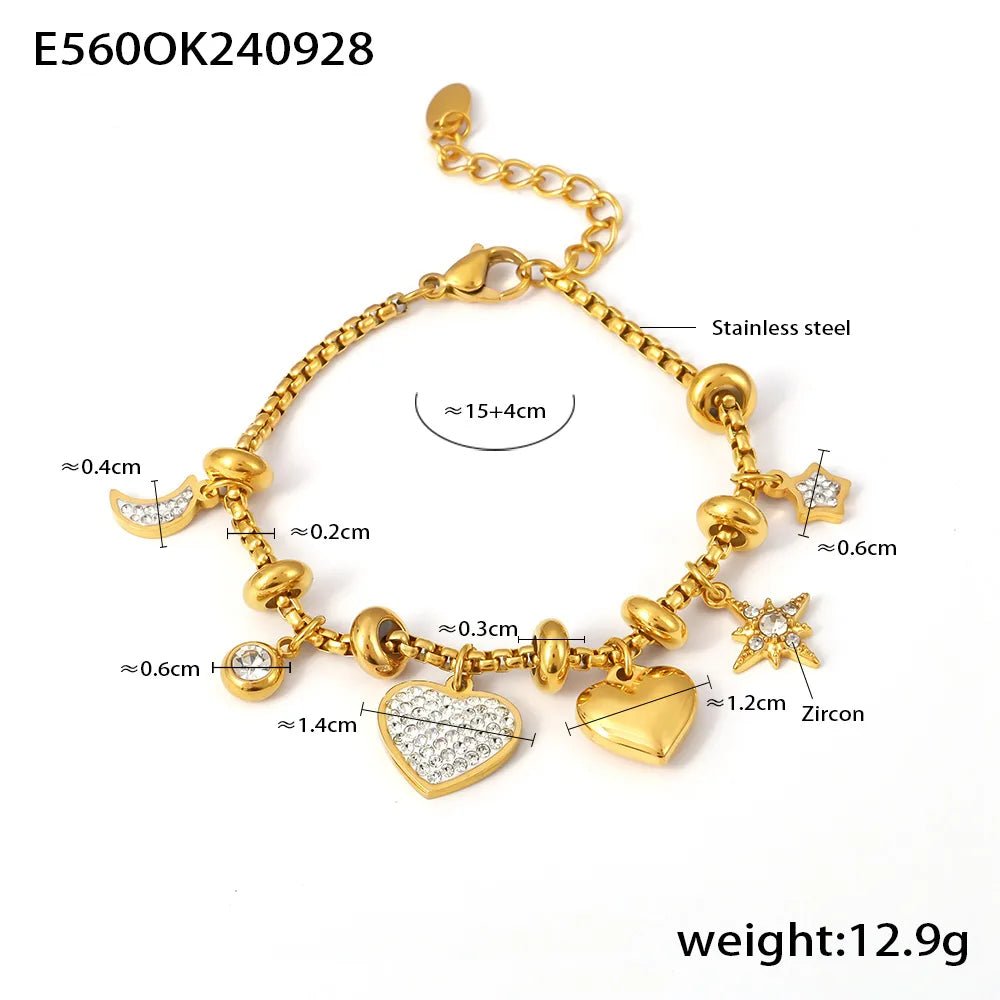 Heart Gems 18K Gold Plated 304 Stainless Steel Bracelet