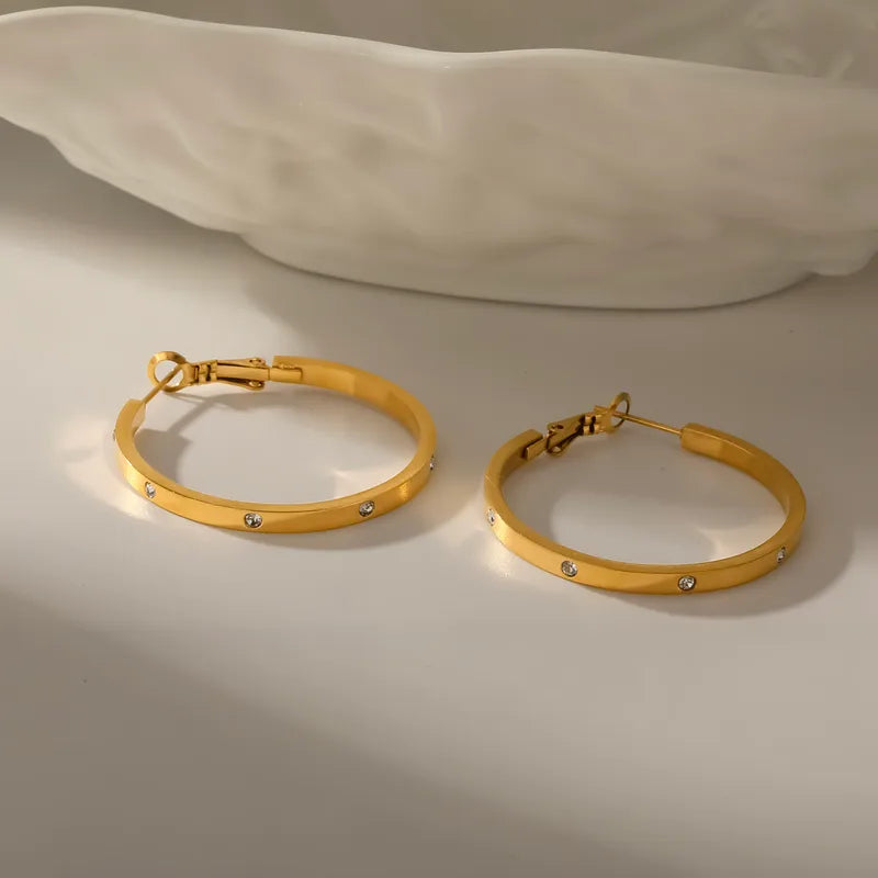 Zircon Spaced 18K Gold Plated 304 Stainless Steel Hoop