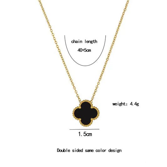 Black 18K Gold Plated Cute Sweet Inlay Four Leaf Clover Acrylic Necklace