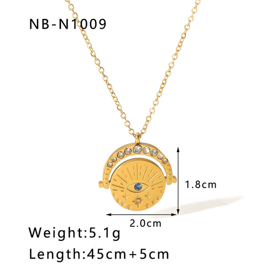 Eye On Prize Stainless Steel 18K Gold Plated Zircon Pendant Necklace