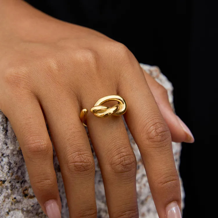 Minimalist Style 18K Real Gold Plated 304 Stainless Steel Knot Heart Open Ring