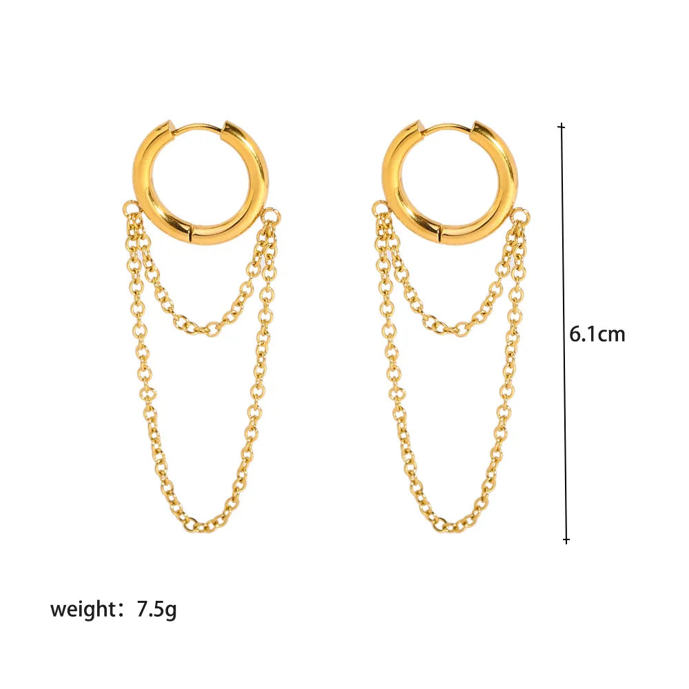 Round Tassel  Stainless Steel 18K Gold Plated Drop Earrings