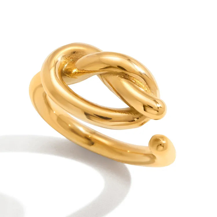 Minimalist Style 18K Real Gold Plated 304 Stainless Steel Knot Heart Open Ring