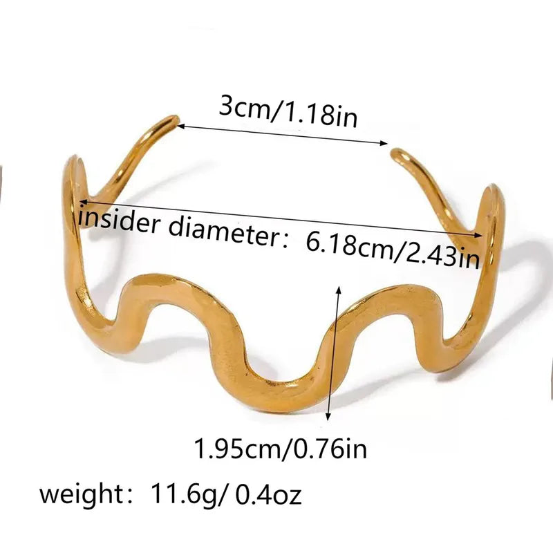 Wiggle Style Lines 304 Stainless Steel 18K Gold Plated Bangle
