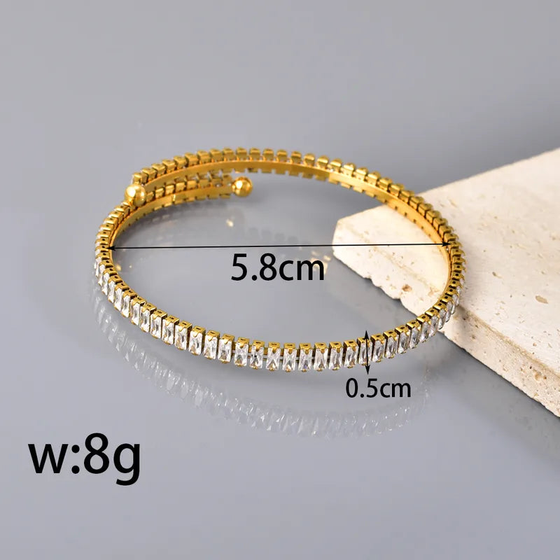 Rhinestone plated Bracelet 304 Stainless Steel 18K Gold Plated Rhinestones Bangle