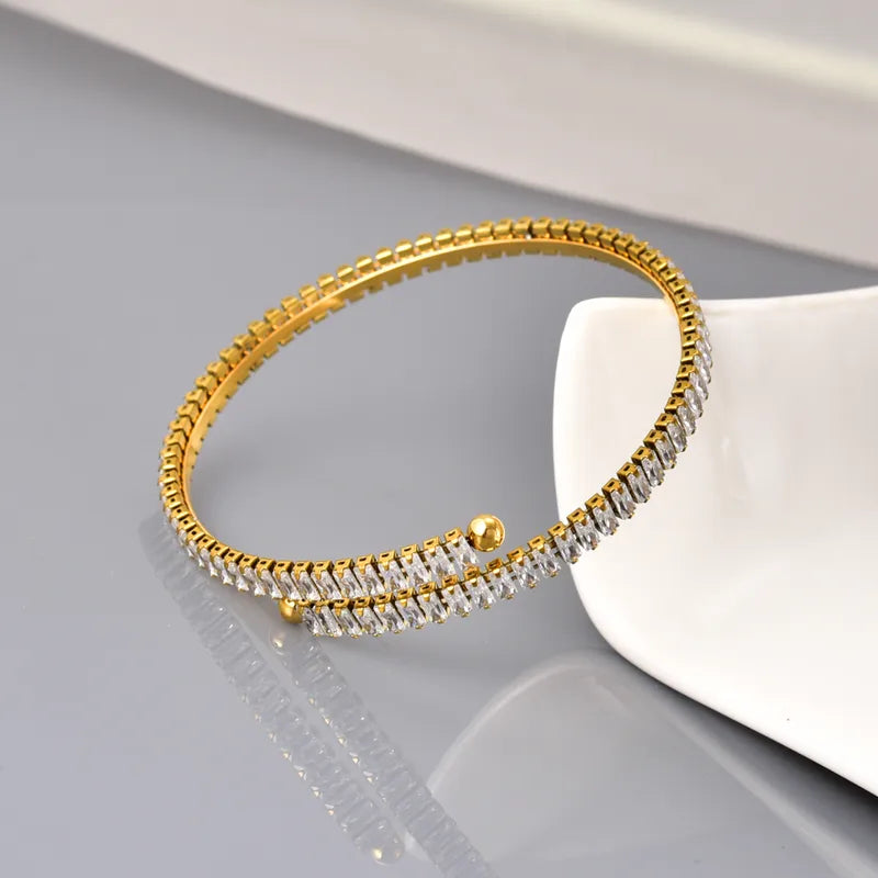 Rhinestone plated Bracelet 304 Stainless Steel 18K Gold Plated Rhinestones Bangle