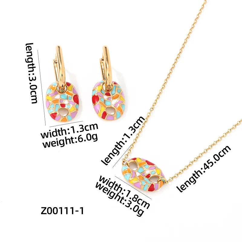 Colors Of Art Necklace Set Oval Stainless Steel Plating Gold Plated Jewelry Set