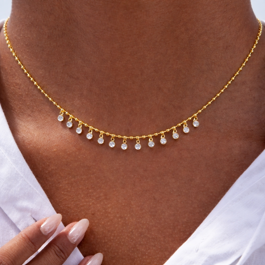 Elegance Zirconia Beaded 18K Gold Plated 304 Stainless Steel Necklace