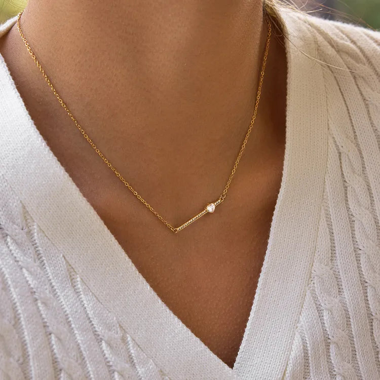 Hearty Heart Zirconia 18K Gold Plated 304 Stainless Steel Necklace