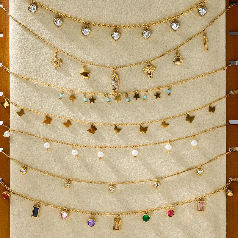 Bright Resilience Charms 18K Gold Plated 304 Stainless Steel Necklace