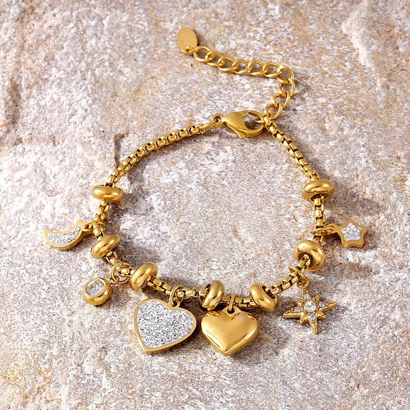 Heart Gems 18K Gold Plated 304 Stainless Steel Bracelet